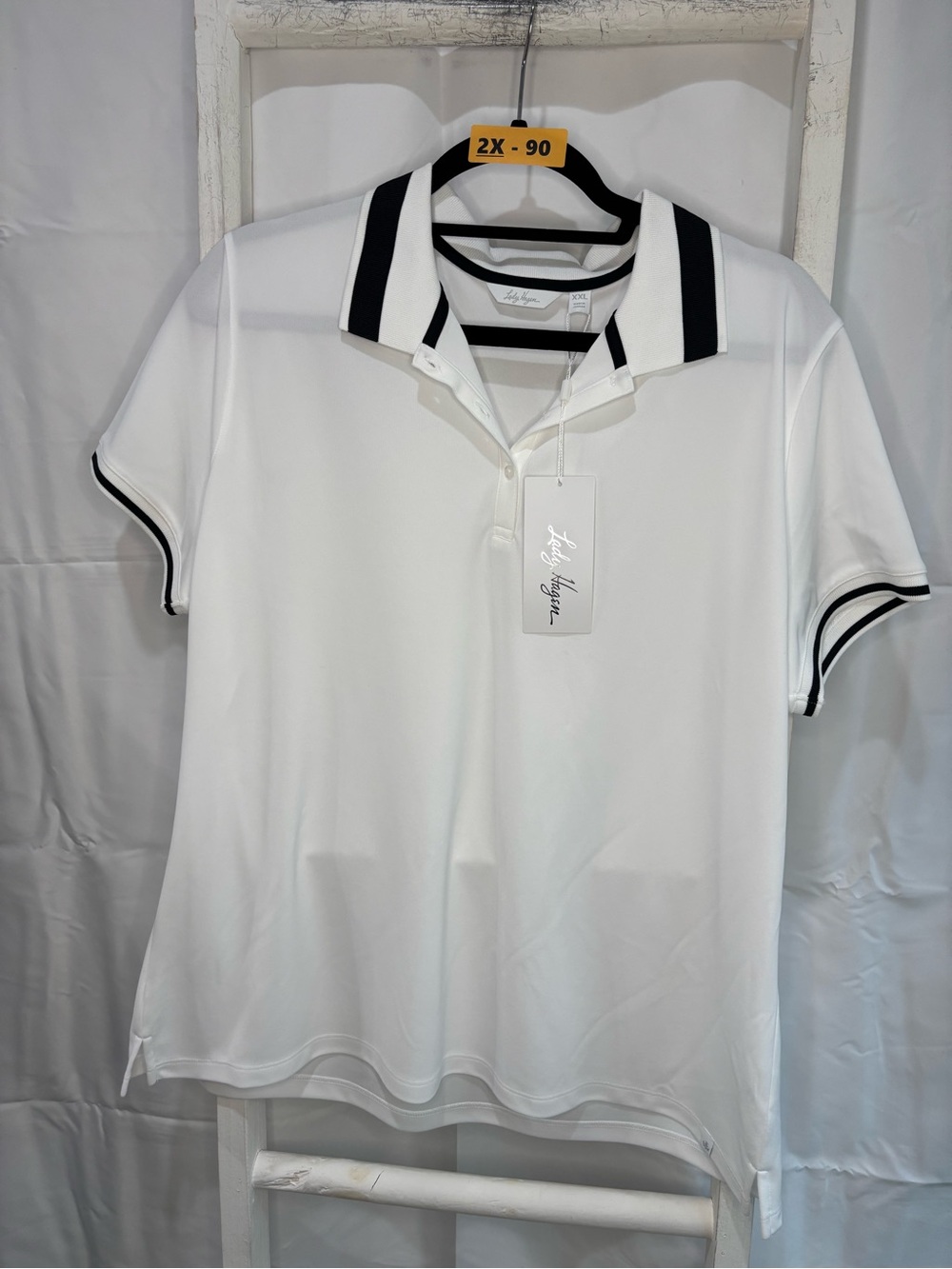 Lady Hagen White Polo with Black Trim - Short Sleeve Women’s Tee